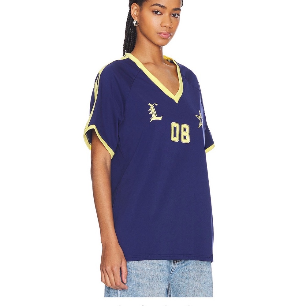 Lioness Navy and Yellow V-Neck Top